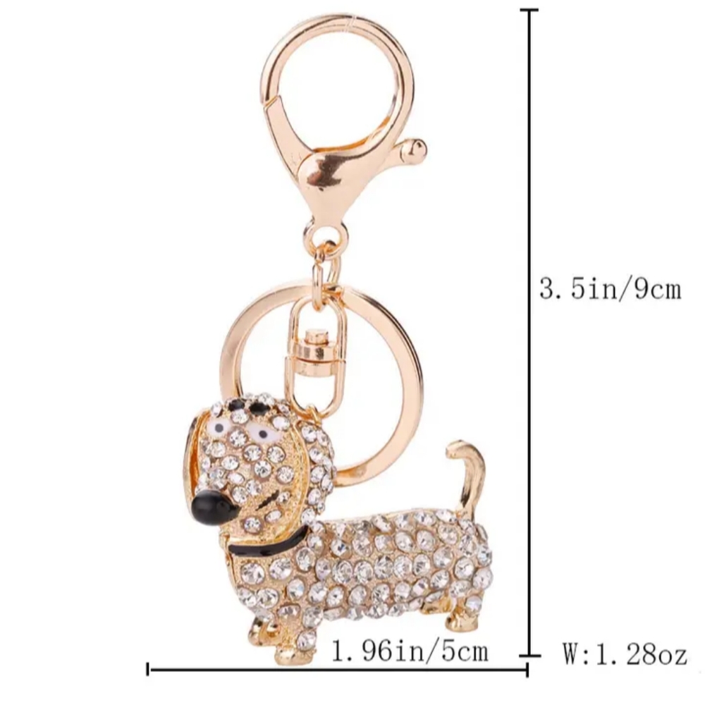 Cute Rhinestone Dachshund Keychain - #New - Picture 2 of 3